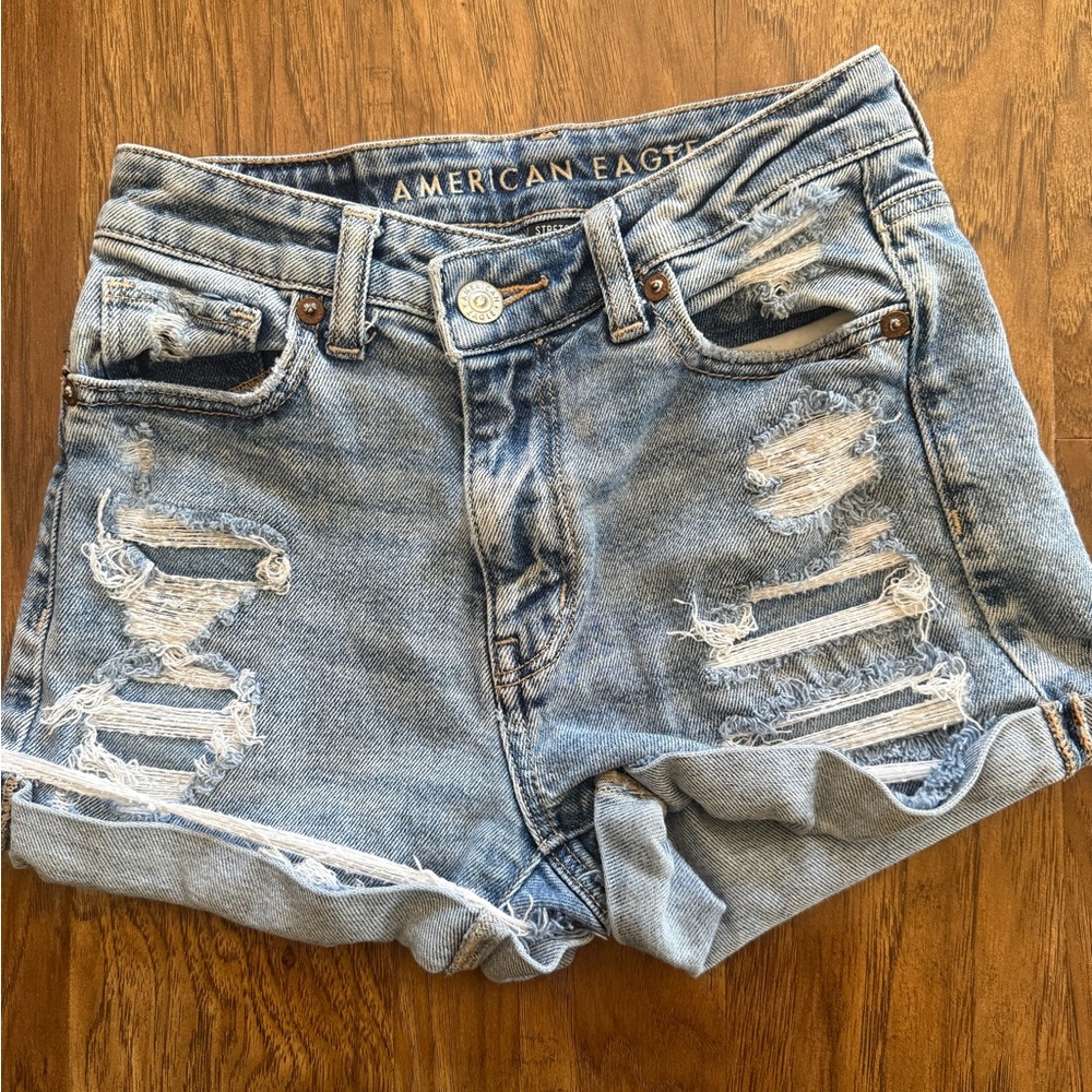 American Eagle Outfitters Women's Ripped Jean Shorts - Light Blue